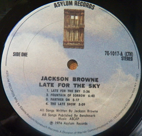 Jackson Browne : Late For The Sky (LP, Album, CTH)