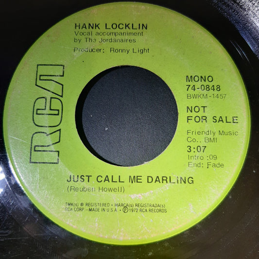 Hank Locklin : Just Call Me Darling / Goodbye Dear Ole Ryman (Home Of The Grand Ole Opry) (7", Single, Mono, Promo)