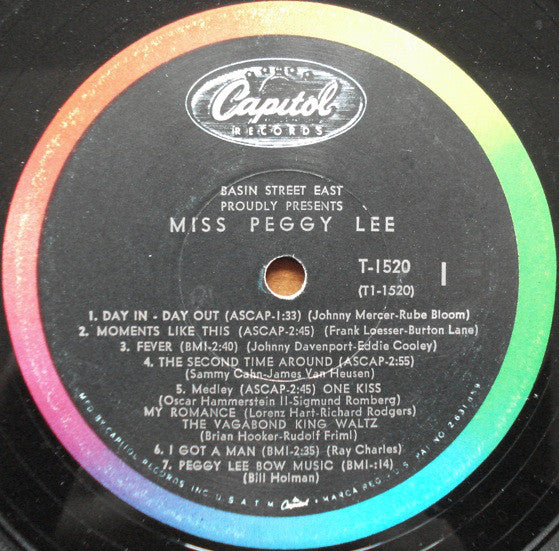 Peggy Lee : Basin Street East Proudly Presents Miss Peggy Lee Recorded At The Fabulous New York Club (LP, Album, Mono)