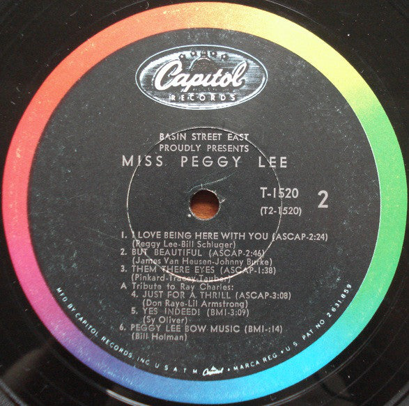 Peggy Lee : Basin Street East Proudly Presents Miss Peggy Lee Recorded At The Fabulous New York Club (LP, Album, Mono)