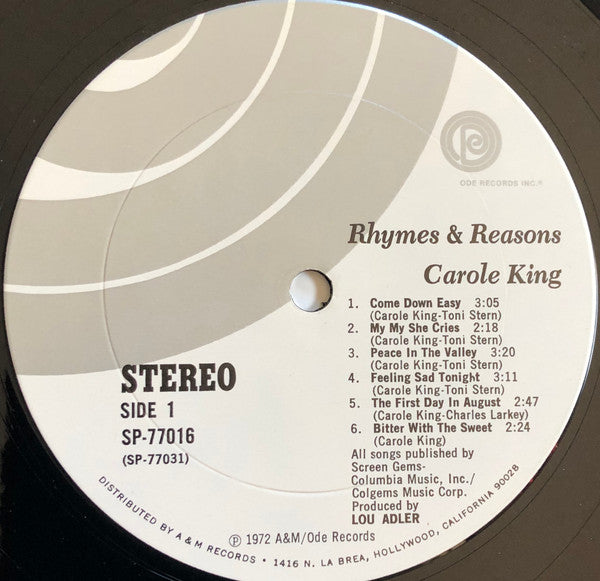 Carole King : Rhymes & Reasons (LP, Album, Ter)