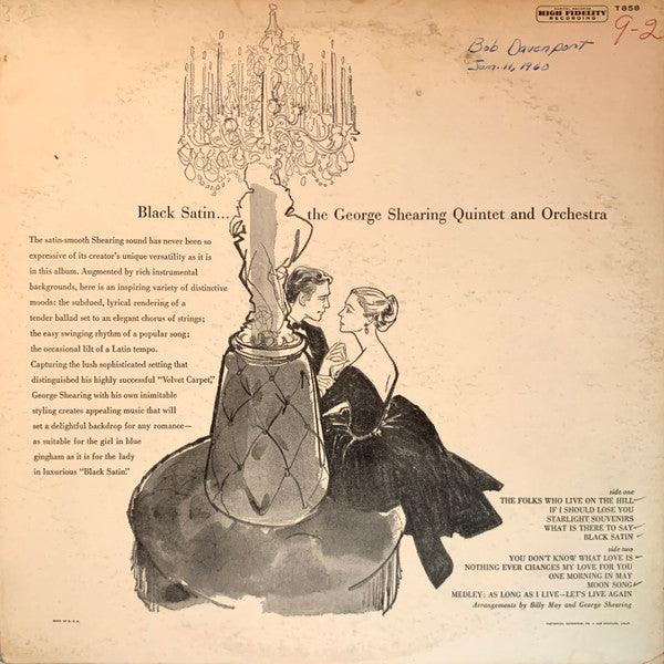 The George Shearing Quintet And Orchestra* : Black Satin (LP, Album, Mono, RP, Scr)