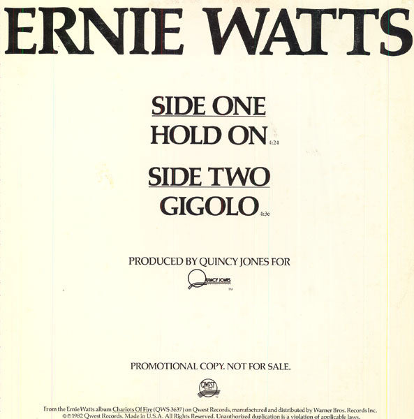 Ernie Watts : Hold On / Gigolo (12", Promo)