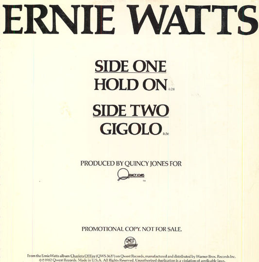 Ernie Watts : Hold On / Gigolo (12", Promo)