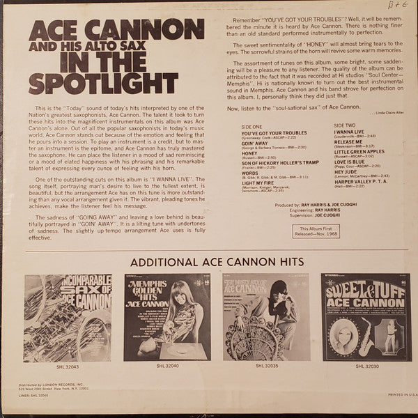 Ace Cannon : Ace Cannon And His Alto Sax In The Spotlight (LP, RE)
