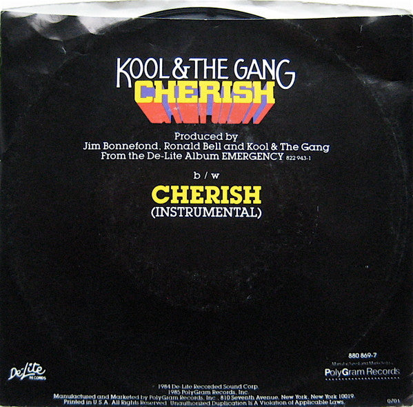 Kool & The Gang : Cherish (7", Single, Styrene, 19 )