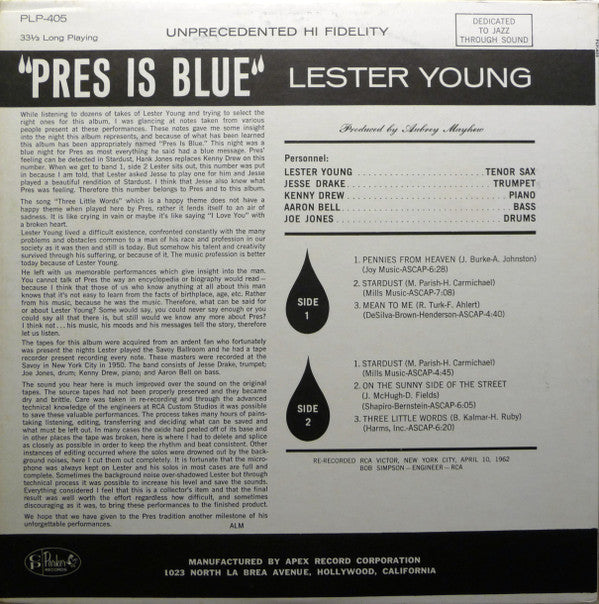 Lester Young : Pres Is Blue (LP, Album)