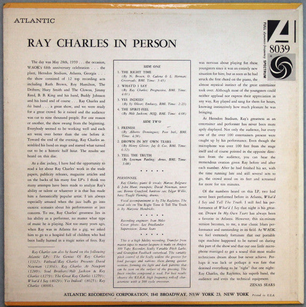 Ray Charles : Ray Charles In Person (LP, Album, Mono, RE, MGM)