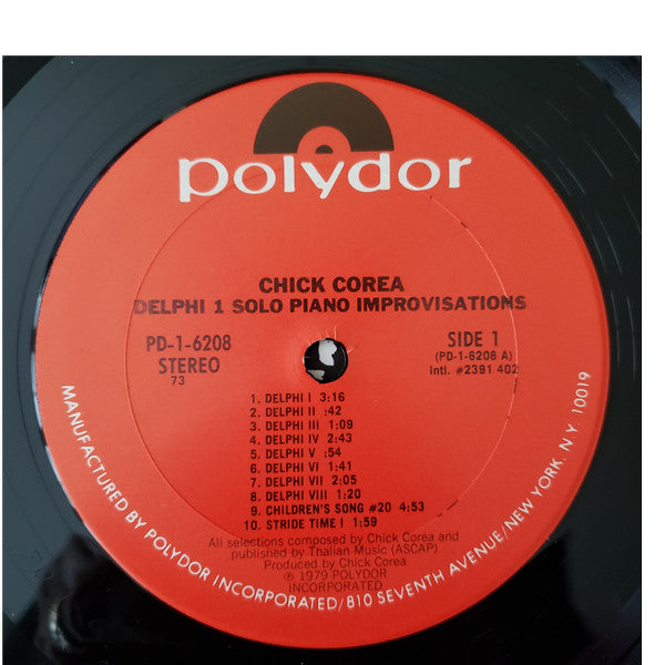 Chick Corea : Delphi 1 Solo Piano Improvisations (LP, Album, Ter)