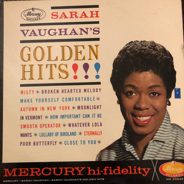 Sarah Vaughan : Sarah Vaughan's Golden Hits!!! (LP, Album, Comp, Mono, RP)