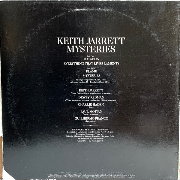 Keith Jarrett : Mysteries (LP, Album, San)