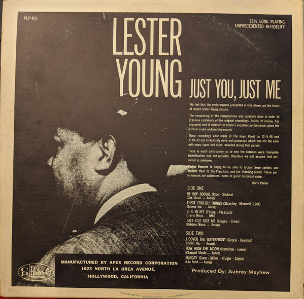 Lester Young : Just You, Just Me (LP, Album, RP)