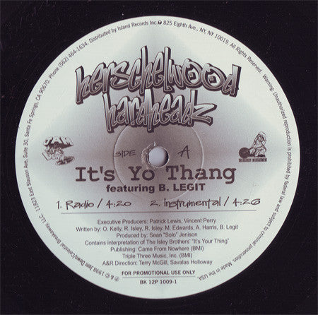 Herschelwood Hardheadz : It's Yo Thang (12", Promo)