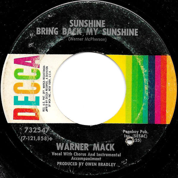 Warner Mack : I'll Still Be Missing You / Sunshine Bring Back My Sunshine (7", Single, Glo)