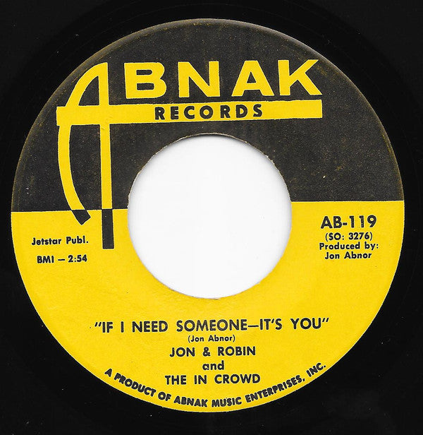 Jon & Robin And The In Crowd (3) : Do It Again A Little Bit Slower / If I Need Someone - It's You (7", Single, Sou)