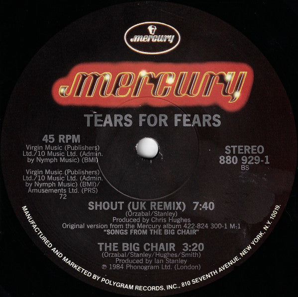 Tears For Fears : Shout (US & UK Remix Versions) (12", PRC)