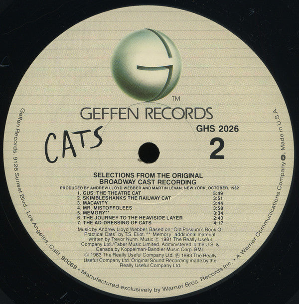 Andrew Lloyd Webber : Cats (Selections From The Original Broadway Cast Recording) (LP)