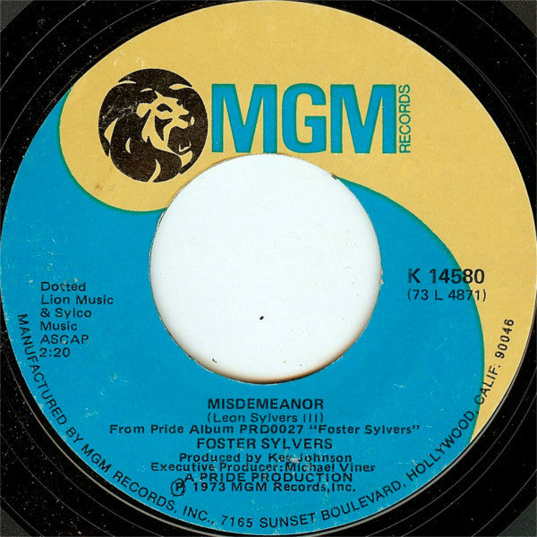Foster Sylvers / The Sylvers : Misdemeanor / So Close (7", Styrene, She)