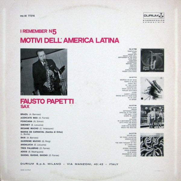 Fausto Papetti : I Remember No. 5 - Motivi Dell'America Latina (LP, Album)