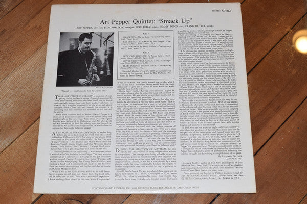 Art Pepper Quintet : Smack Up (LP, Album, RP, Mon)