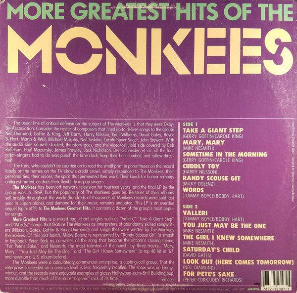 The Monkees : More Greatest Hits Of The Monkees (LP, Album, Comp, Mono)