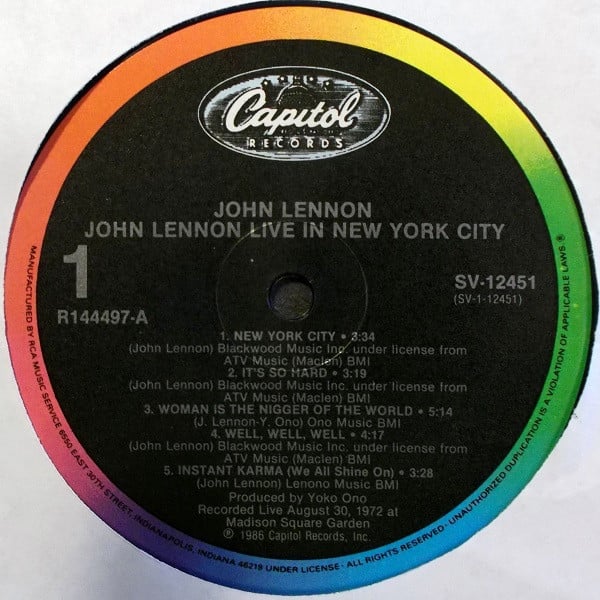 John Lennon : Live In New York City (LP, Album, Club, RCA)