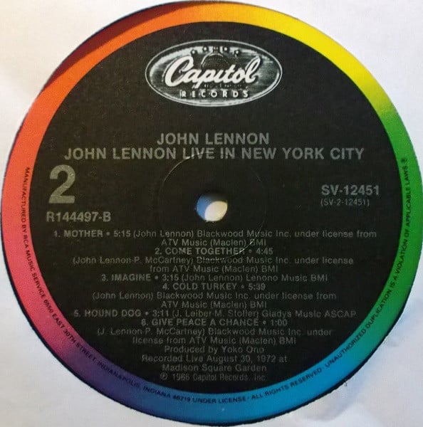 John Lennon : Live In New York City (LP, Album, Club, RCA)