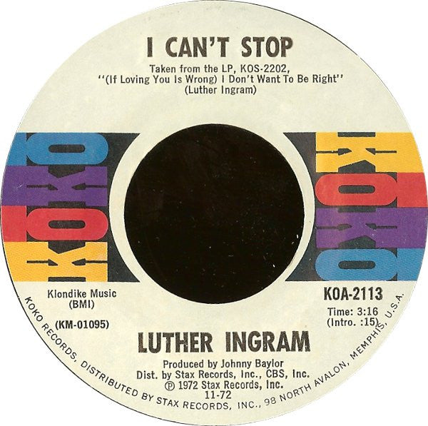 Luther Ingram : I'll Be Your Shelter (In Time Of Storm) / I Can't Stop (7", Styrene, Mon)