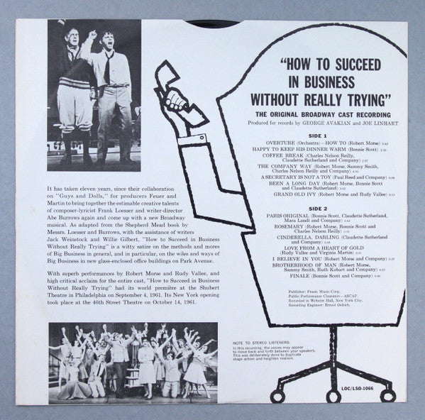 Frank Loesser / Starring Robert Morse, Rudy Vallee With Bonnie Scott, Virginia Martin, Charles Nelson Reilly Presented By Feuer And Martin* : How To Succeed In Business Without Really Trying (The Original Broadway Cast Recording) (LP, Album, RE, Ind)