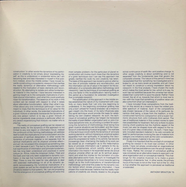 Anthony Braxton : Alto Saxophone Improvisations 1979 (2xLP, Album, Gat)