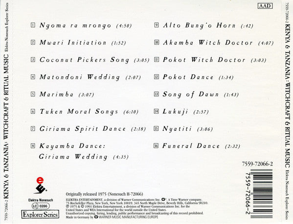 David Fanshawe : Kenya & Tanzania - Witchcraft & Ritual Music (CD, Album, RE, RM)