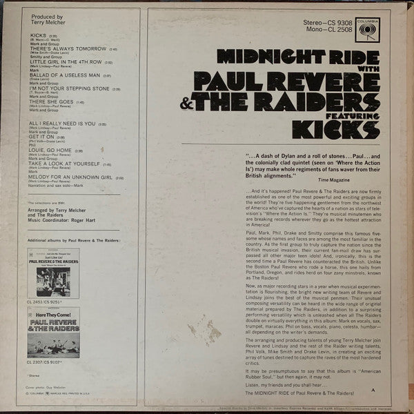 Paul Revere & The Raiders : Midnight Ride (LP, Album, Mono, A)