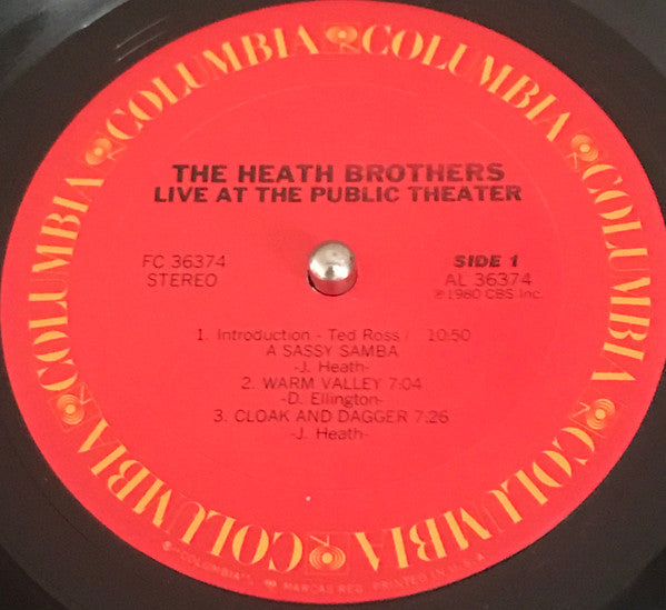 The Heath Brothers : Live At The Public Theater (LP, Album, San)