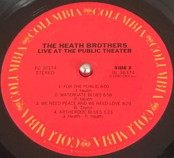 The Heath Brothers : Live At The Public Theater (LP, Album, San)