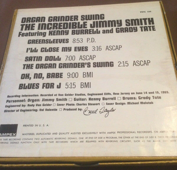 The Incredible Jimmy Smith* Featuring Kenny Burrell And Grady Tate : Organ Grinder Swing (Reel, 4tr Stereo, 7" Reel)