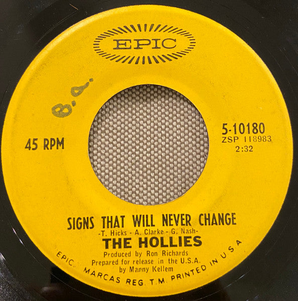 The Hollies : Carrie Anne / Signs That Will Never Change (7", Single)