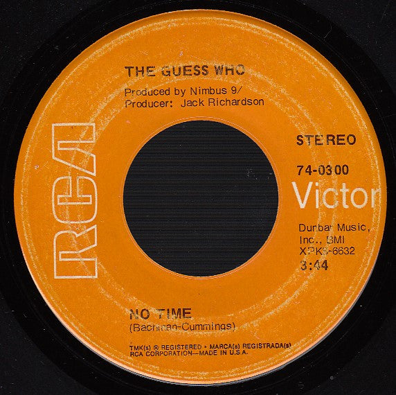The Guess Who : No Time  (7", Single, Ind)