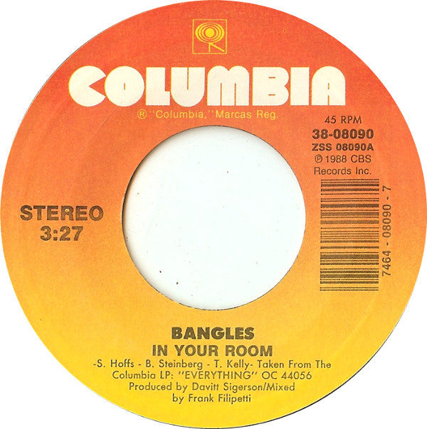 Bangles : In Your Room (7", Single, Styrene, Car)