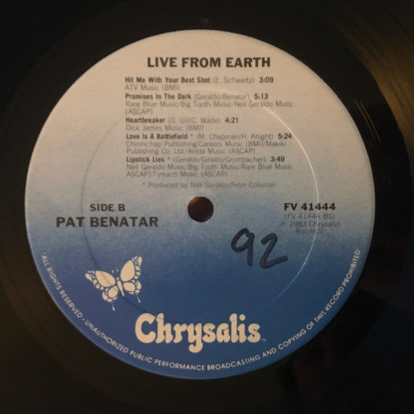 Benatar* : Live From Earth (LP, Album, Club, CRC)