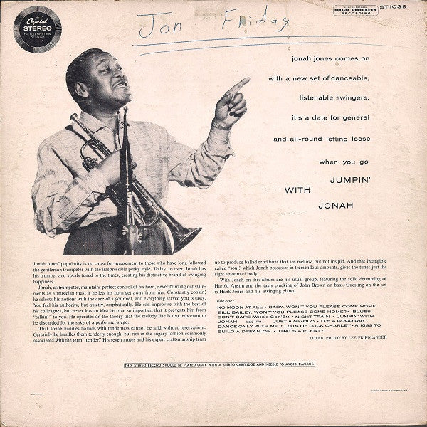 The Jonah Jones Quartet : Jumpin' With Jonah (LP, Album)