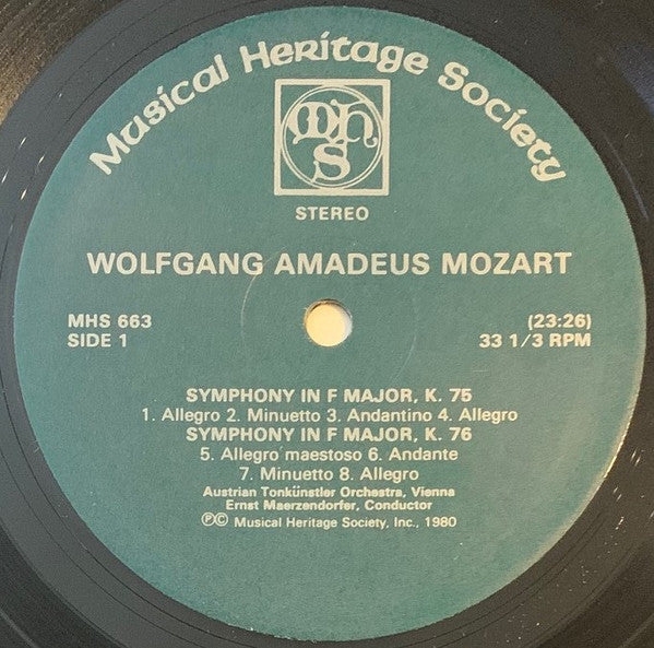 Wolfgang Amadeus Mozart, Austrian Tonkuenstler Orchestra, Vienna*, Ernst Maerzendorfer* : Symphony In F Major K. 75 / Symphony In F Major K. 76 / Symphony In D Major K. 81 / Symphony In D Major K. 95 (LP, Album)
