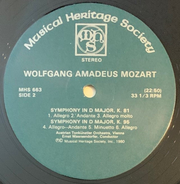 Wolfgang Amadeus Mozart, Austrian Tonkuenstler Orchestra, Vienna*, Ernst Maerzendorfer* : Symphony In F Major K. 75 / Symphony In F Major K. 76 / Symphony In D Major K. 81 / Symphony In D Major K. 95 (LP, Album)