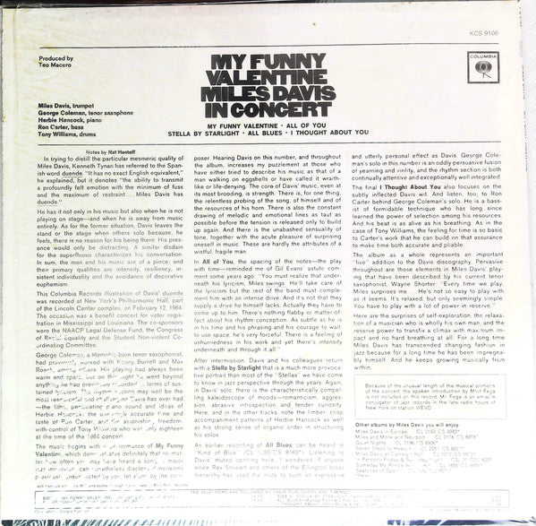 Miles Davis : My Funny Valentine - Miles Davis In Concert (LP, Album, RE)