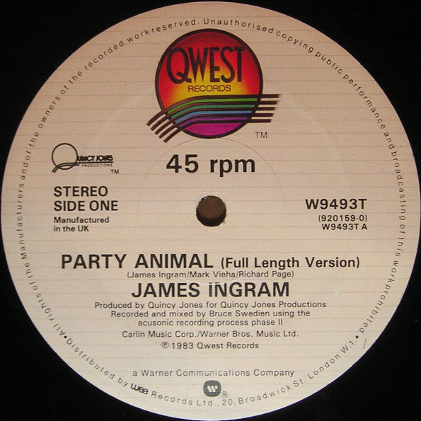 James Ingram : Party Animal (12", Maxi)