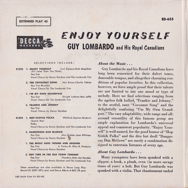 Guy Lombardo And His Royal Canadians : Enjoy Yourself (2x7", EP, Mono)