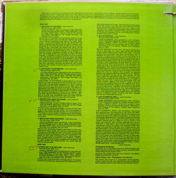 John Klemmer : Intensity (LP, Album, Quad, Gat)