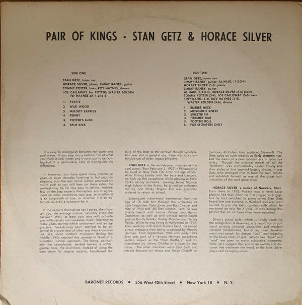 Stan Getz & Horace Silver : Pair Of Kings (LP, Comp, Mono, RE)