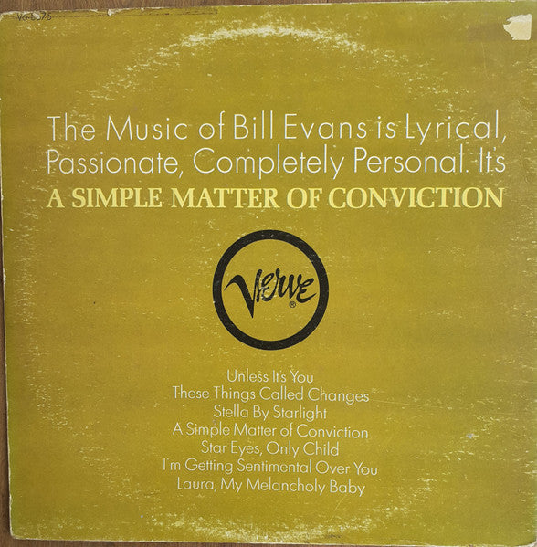 Bill Evans, Shelly Manne, Eddie Gomez : A Simple Matter Of Conviction (LP, Album, RP, Gat)