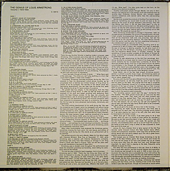 Louis Armstrong : The Genius Of Louis Armstrong Volume 1: 1923-1933 (2xLP, Comp, Mono)