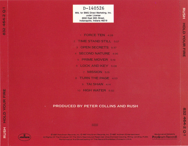 Rush : Hold Your Fire (CD, Album, Club)